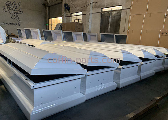 Adult Funeral Metal Casket, White Gold Gradient Surface, Pleated Linen Set